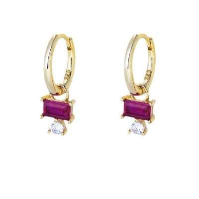 Huggies with Ruby Baguette Drop Earring