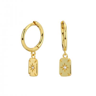 Star Burst Square Dangle Hoop Earrings