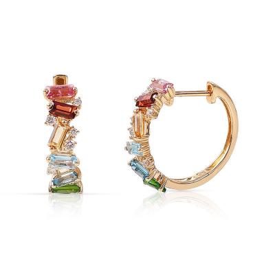 Sterling Silver Rainbow Colors Zircon Hoop Earrings 